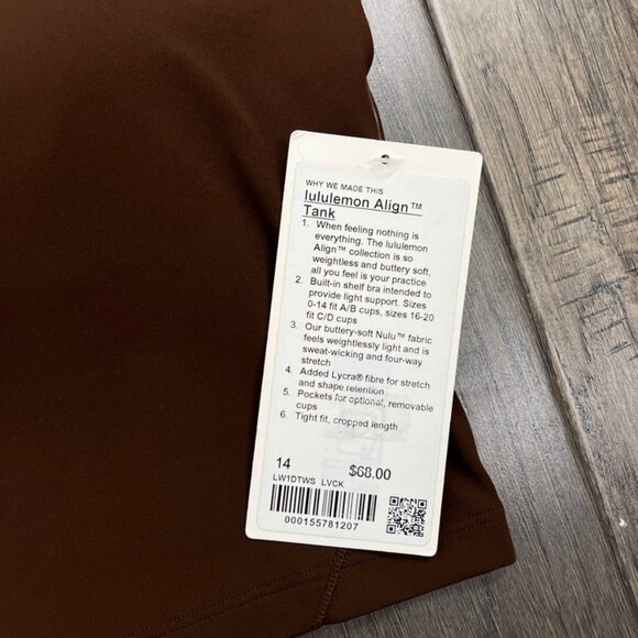 Lululemon NWT Align Tank Top *Light Support, A/B Cup Lava Cake - Picture 4 of 7
